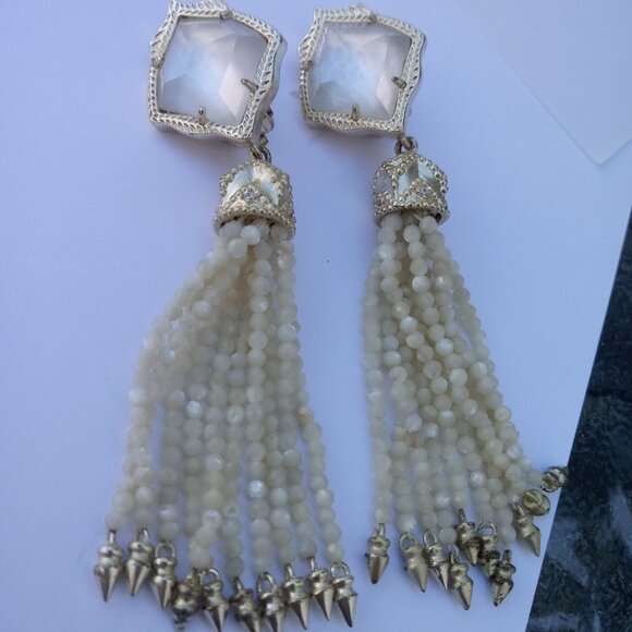 Kendra Scott Mother of Pearl Misha Stud Tassel Earrings Ivory White - Picture 5 of 6